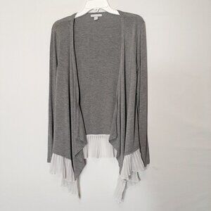 New YORK & COMPANY Lightweight Hi-Low Cardigan w White Chiffon Pleats Size Small